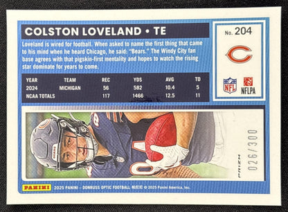 Colston Loveland 2025 Panini Donruss Optic Rated Rookie Wave Prizm /300 Bears