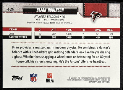 Bijan Robinson 2026 Topps Rainbow Foil Falcons Sports Trading Card