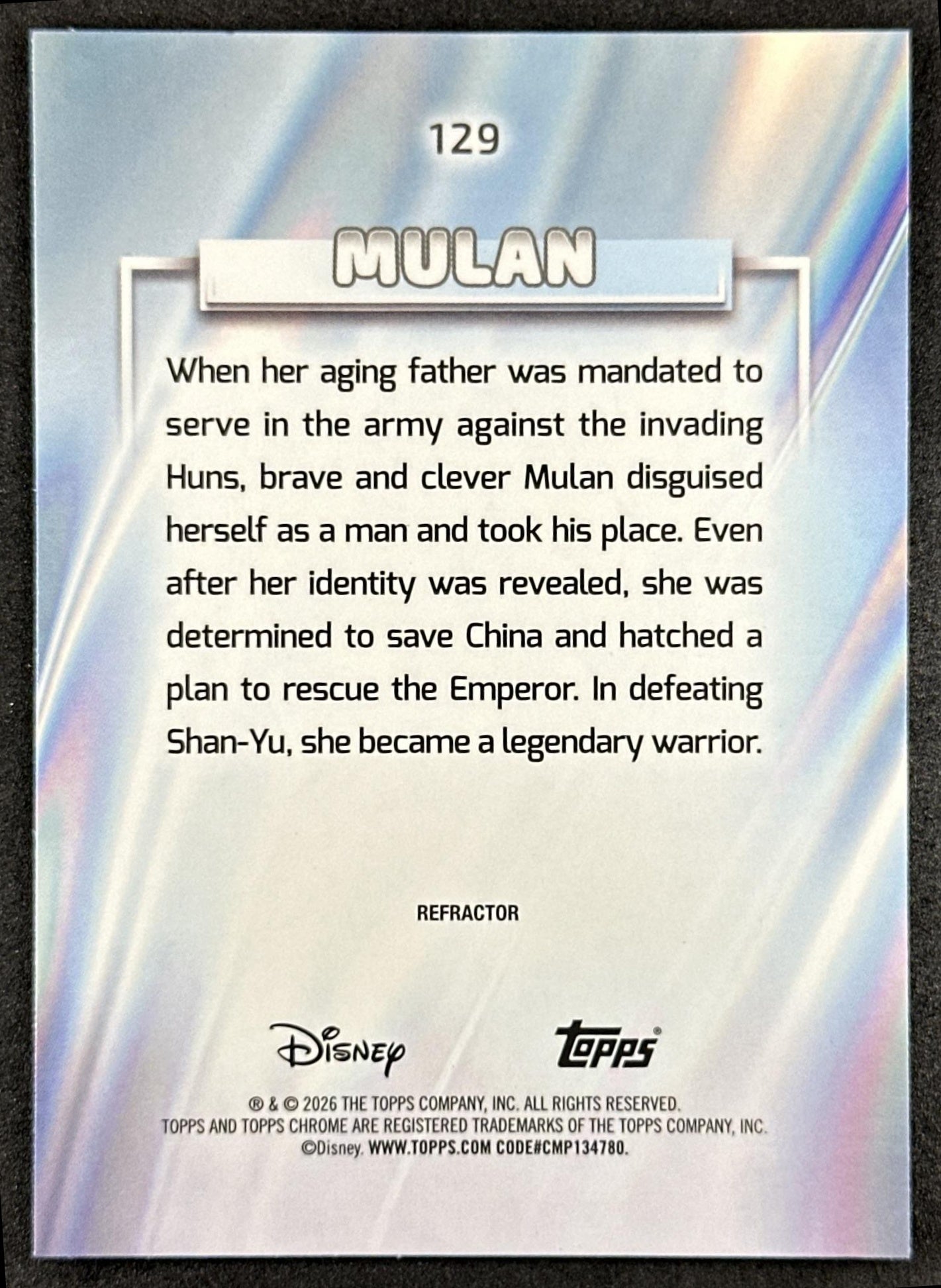 Mulan 2026 Topps Chrome Disney Refractor Back