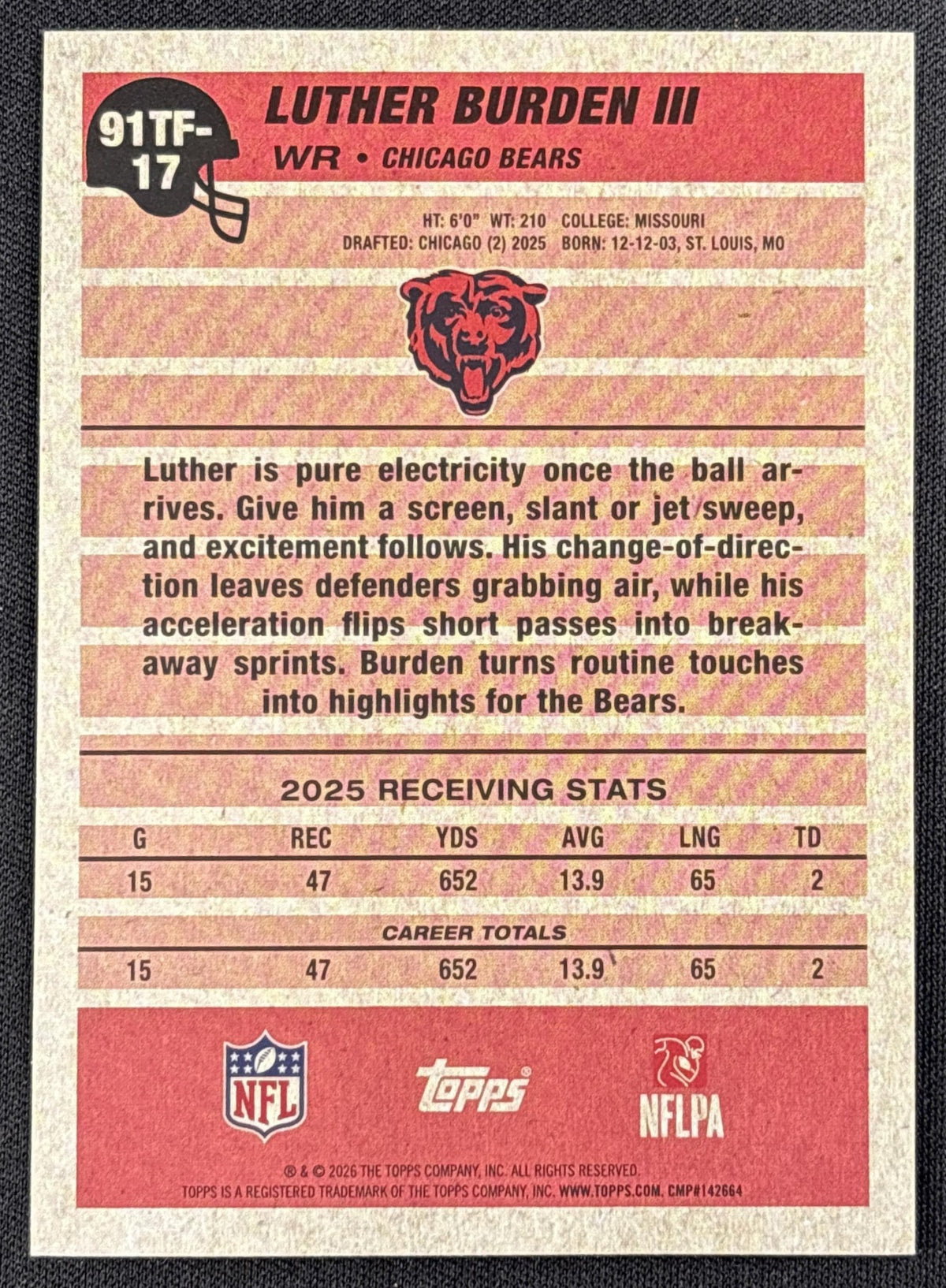 Luther Burden III 2026 Topps 1991 Crackle Foil Bears
