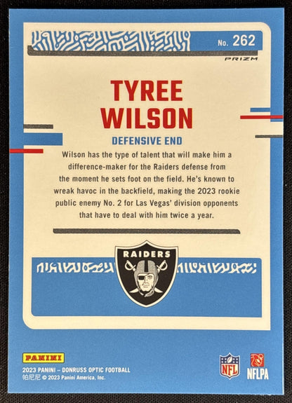 Tyree Wilson 2023 Panini Donruss Optic Holo Prizm Raiders Football
