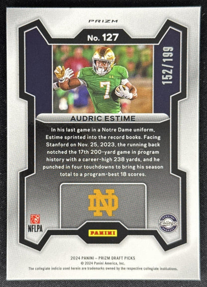 Audric Estime 2024 Panini Prizm Collegiate Draft Picks Blue /199 Fighting Irish Sports Trading Card