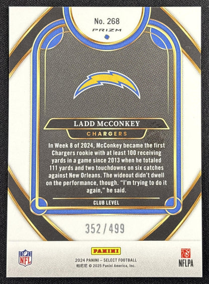 Ladd McConkey 2024 Panini Select Club Neon Green Prizm Shock /499 Chargers