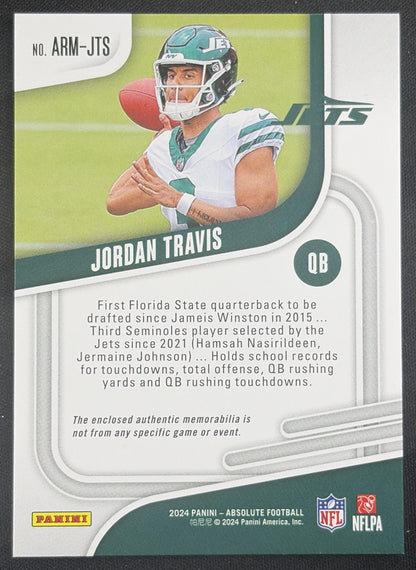 Jordan Travis 2024 Panini Absolute Rookie Materials Jets