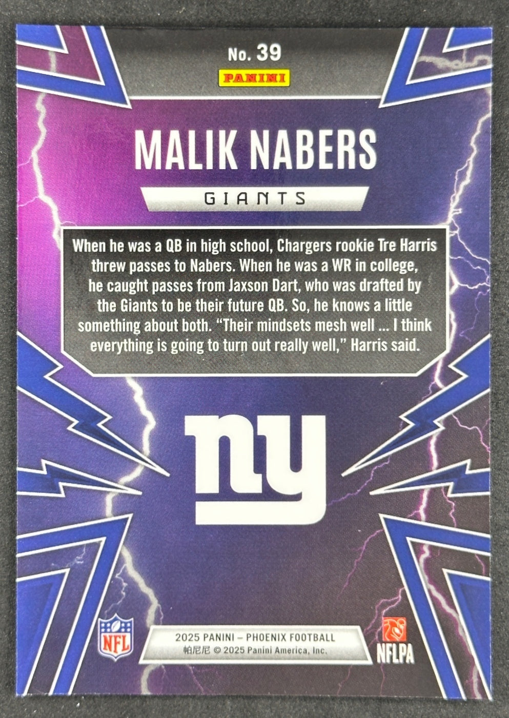 Malik Nabers 2025 Phoenix Thunderbirds Giants Sports Trading Card