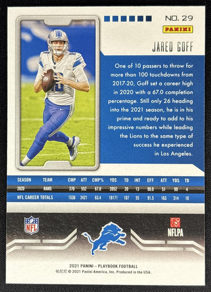 Jared Goff 2021 Panini Playbook Platinum /25 Sports Trading Cards
