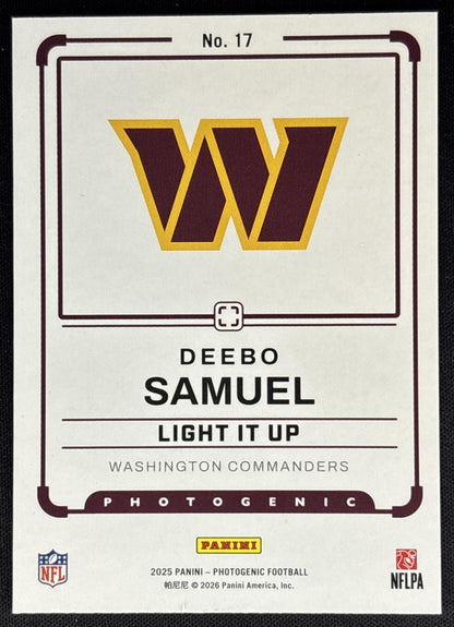 Deebo Samuel 2025 Panini PhotoGenic Light It Up Blue /49 Commanders