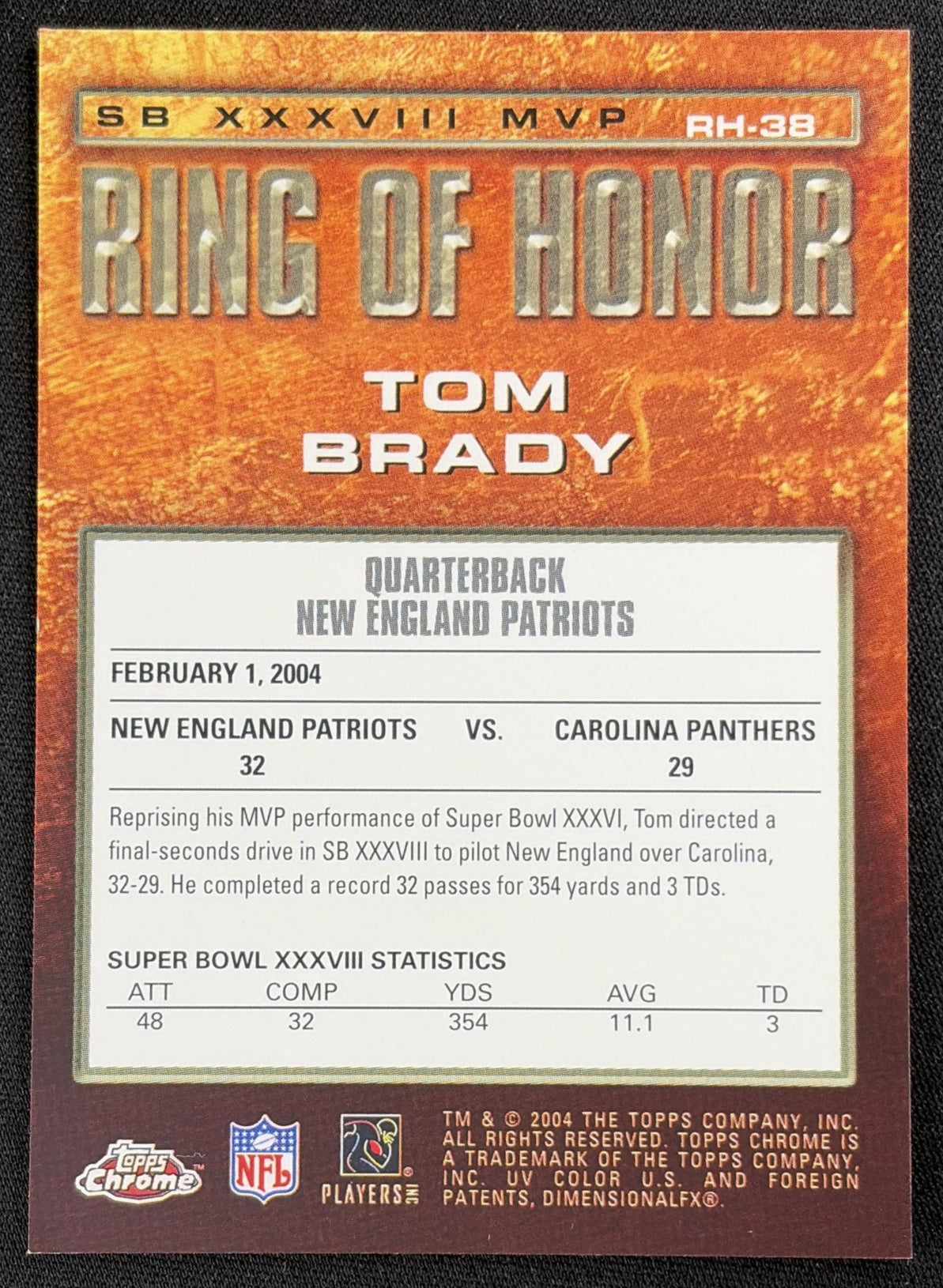 Tom Brady 2004 Topps Chrome Ring of Honor: Patriots New England Patriots