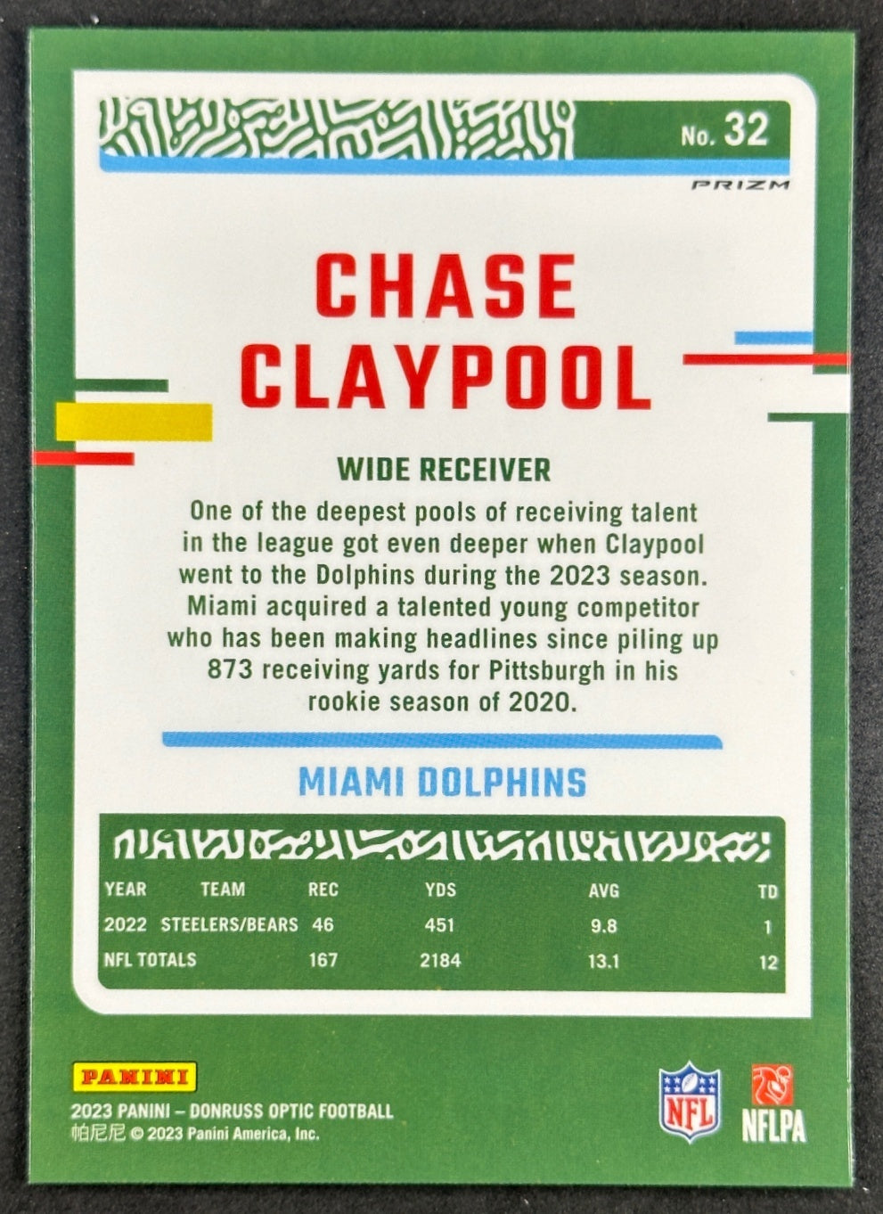 Chase Claypool Candy Cane 2023 Panini Optic Dolphins