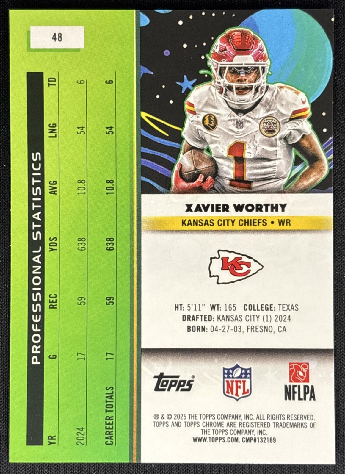 Xavier Worthy 2025 Topps Cosmic Chrome Chiefs back