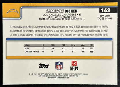 Cameron Dicker 2025 Topps Chrome Blue Wave Refractor /150 Chargers Sports Trading Card