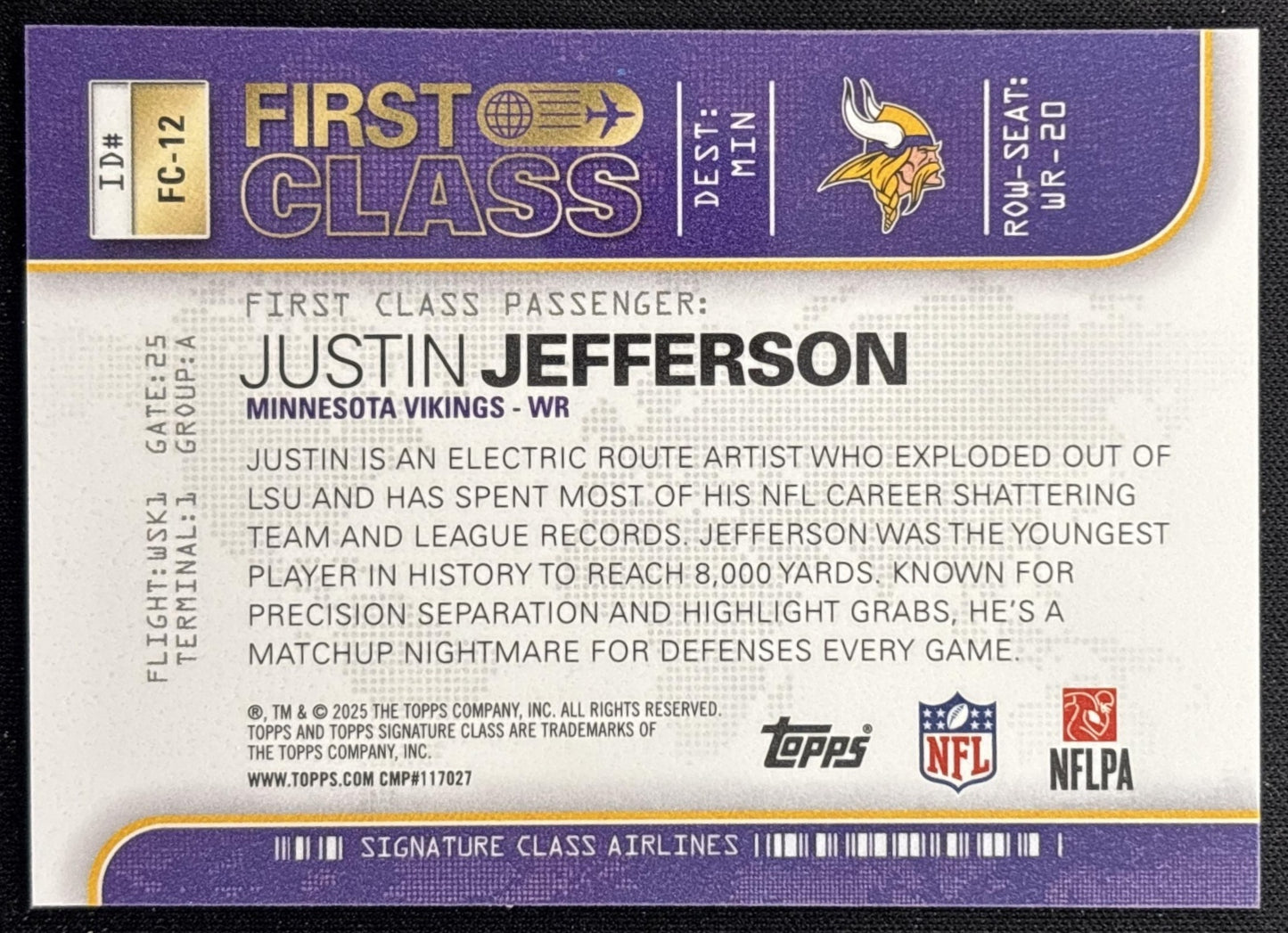 Justin Jefferson 2025 Topps Signature Class First Vikings back