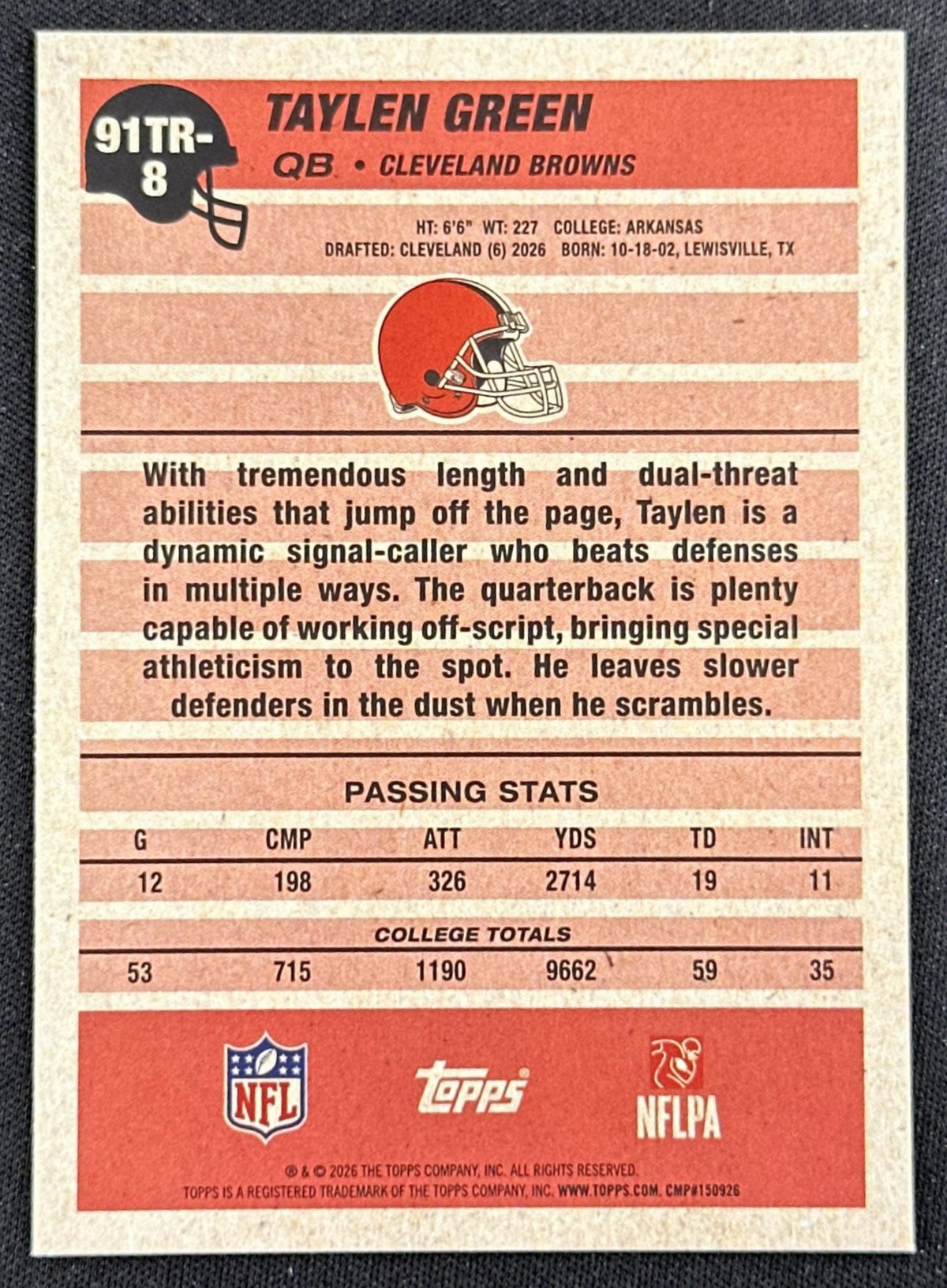 Taylen Green 2026 Topps Flagship 1991 Rookie Browns