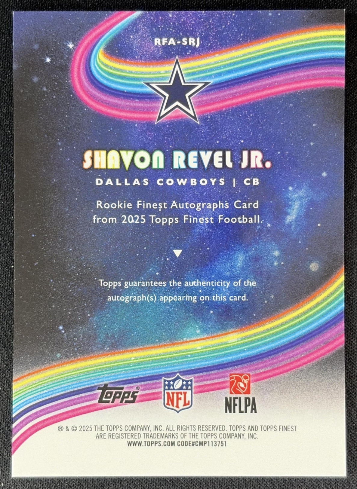 Shavon Revel Jr. 2025 Topps Finest Rookie Auto Cowboys Football