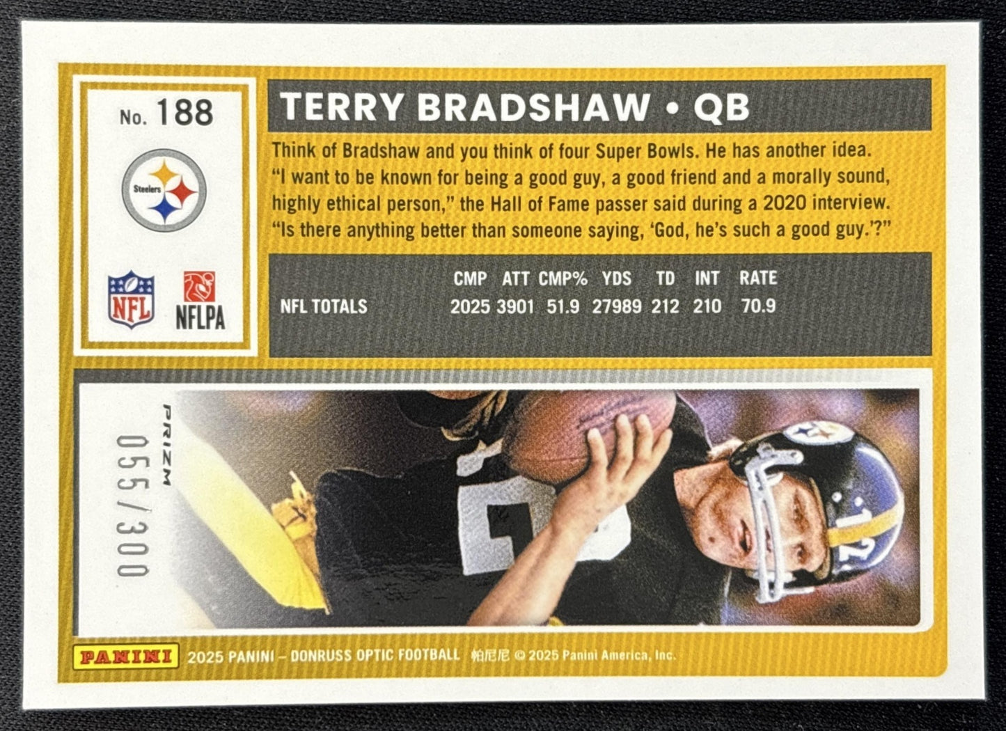 Terry Bradshaw 2025 Panini Donruss Optic Wave Prizm /300 Steelers Sports Trading Cards