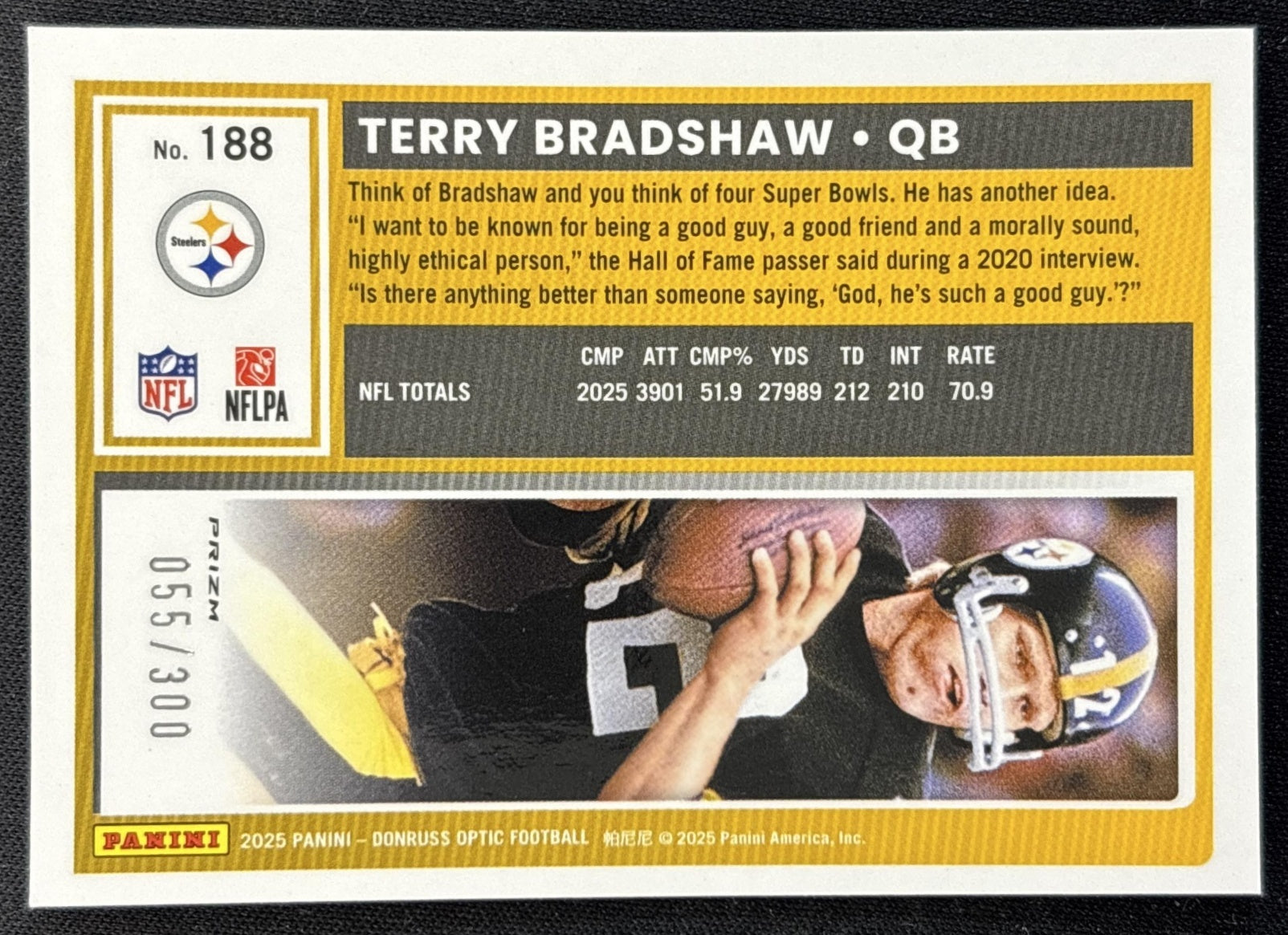 Terry Bradshaw 2025 Panini Donruss Optic Wave Prizm /300 Steelers Sports Trading Cards