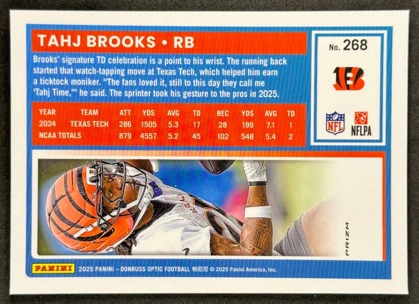 Tahj Brooks 2025 Donruss Optic Rated Rookie Blue Scope Bengals Sports Trading Card