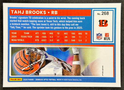 Tahj Brooks 2025 Donruss Optic Rated Rookie Blue Scope Bengals Sports Trading Card
