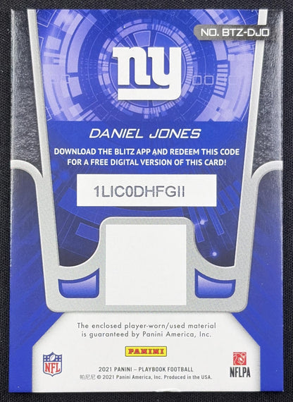 Daniel Jones 2021 Panini Playbook Blitz Memorabilia Giants New York Giants
