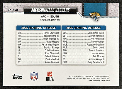 Jacksonville Jaguars 2026 Topps Flagship Jaguars Sports Trading Cards