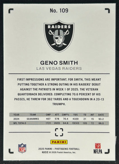 Geno Smith 2025 PhotoGenic Horizontal Raiders Jets Sports Trading Cards