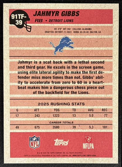 Jahmyr Gibbs 2026 Topps 1991 Crackle Foil Lions