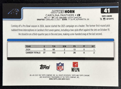 Jaycee Horn 2025 Topps Chrome Hot Pink X-Fractor Panthers