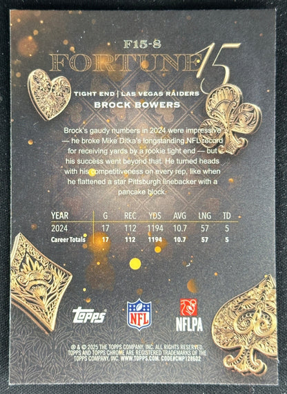 Brock Bowers 2025 Topps Chrome Fortune 15 Raiders Sports Trading Cards