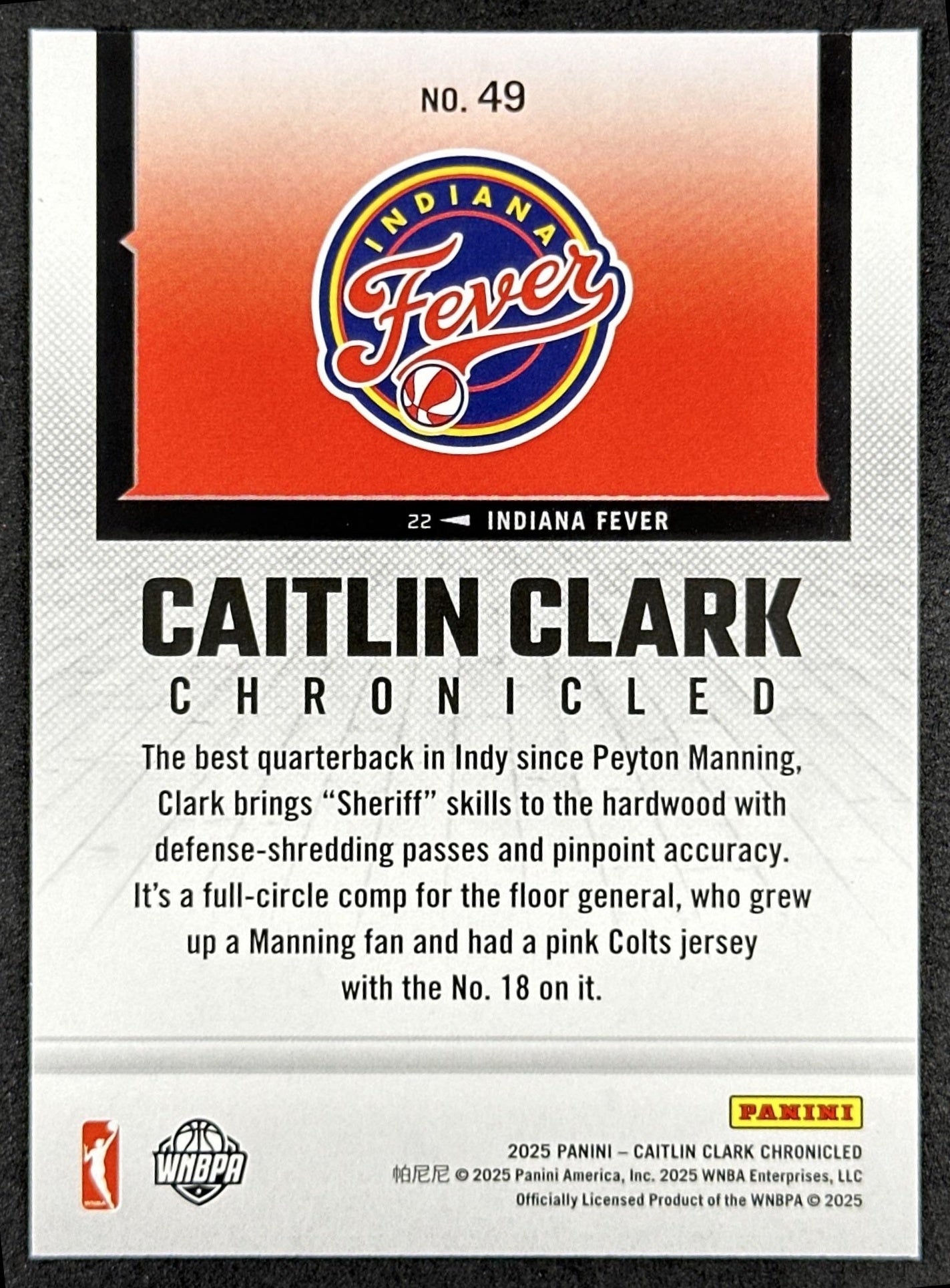 Caitlin Clark 2025 Panini Chronicled WNBA Red Holo Fever 49 Indiana Fever