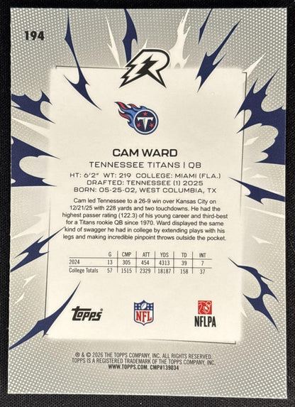 Cam Ward 2025 Topps Resurgence Titans
