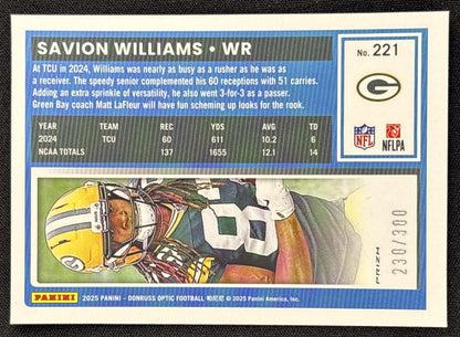 Savion Williams 2025 Panini Donruss Optic Rated Rookie Wave Prizm /300 Packers
