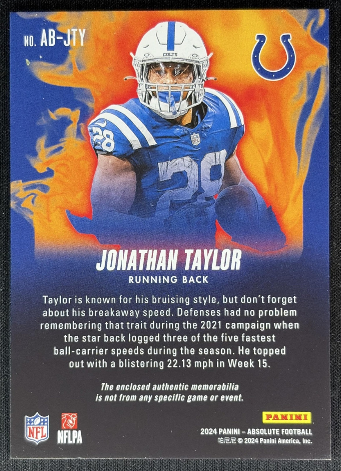 Jonathan Taylor 2024 Panini Absolute Burners Colts Back