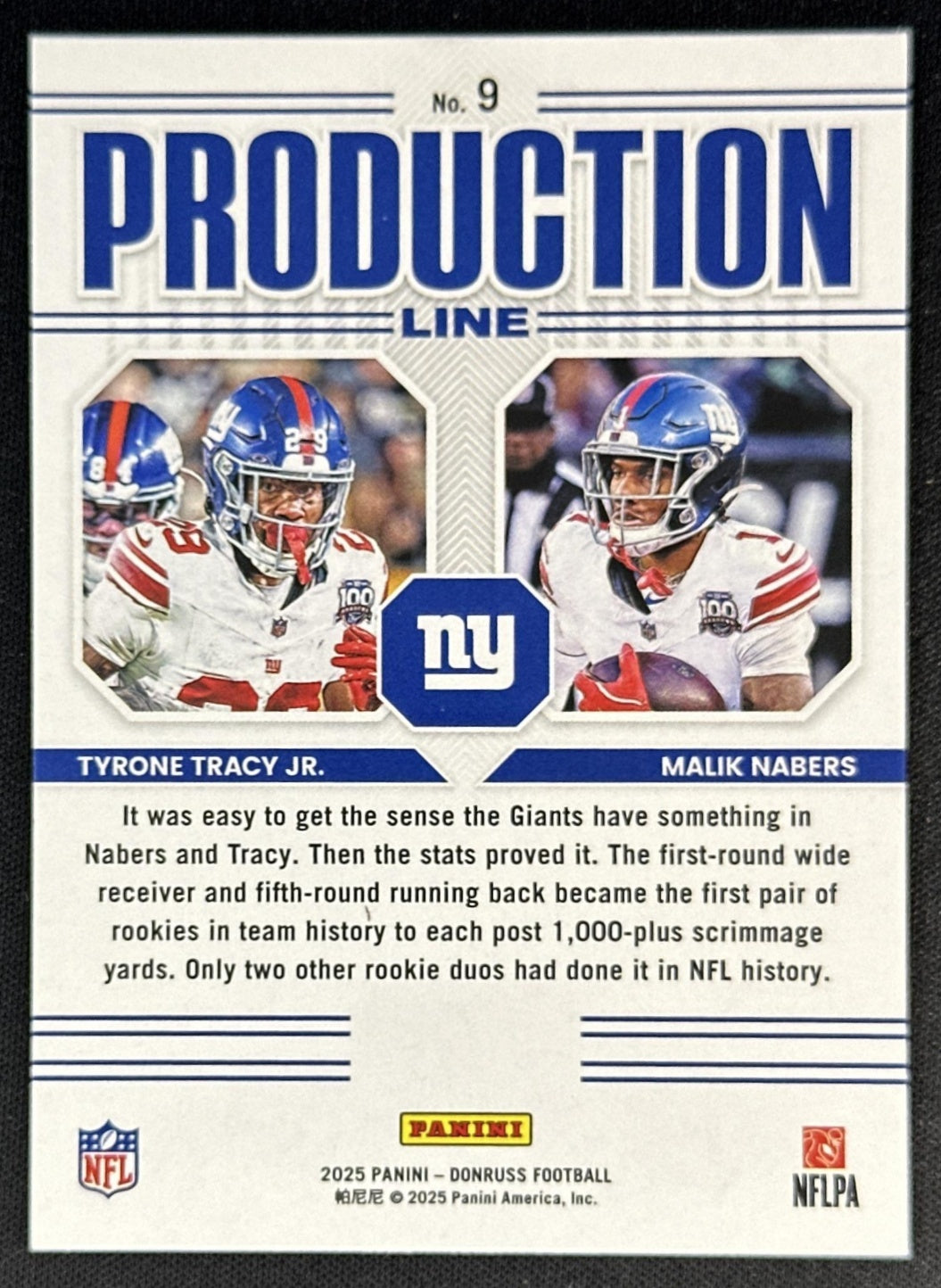 Tyrone Tracy Jr. Malik Nabers 2025 Panini Donruss Production Line Giants Sports Trading Cards