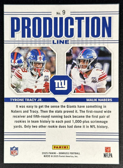 Tyrone Tracy Jr. Malik Nabers 2025 Panini Donruss Production Line Giants Sports Trading Cards