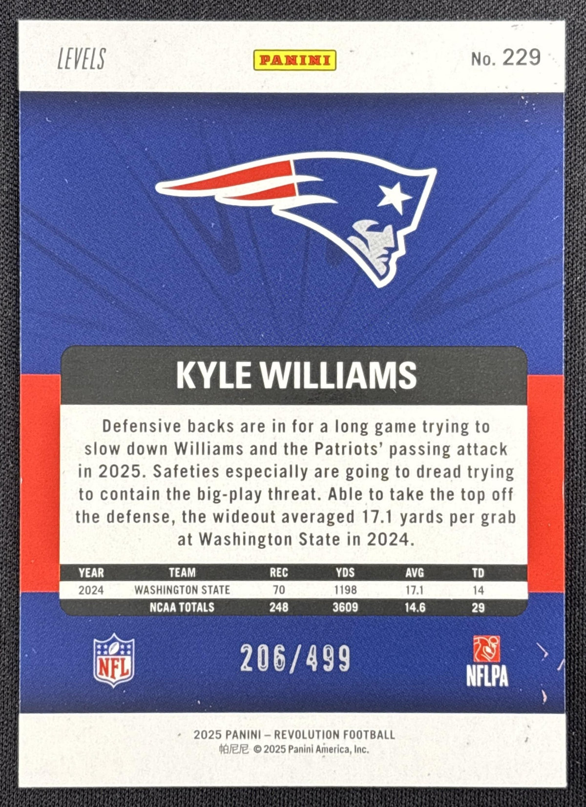 Kyle Williams 2025 Panini Revolution Rookies Teal Levels /499 Patriots