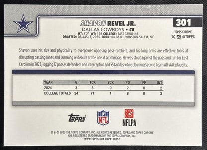 Shavon Revel Jr. 2025 Topps Chrome Rookie Blue Geometric Refractor /150 Cowboys Sports Trading Card