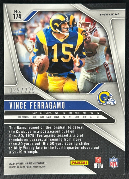 Vince Ferragamo 2024 Prizm Purple Ice /225 Rams sports trading card (back)