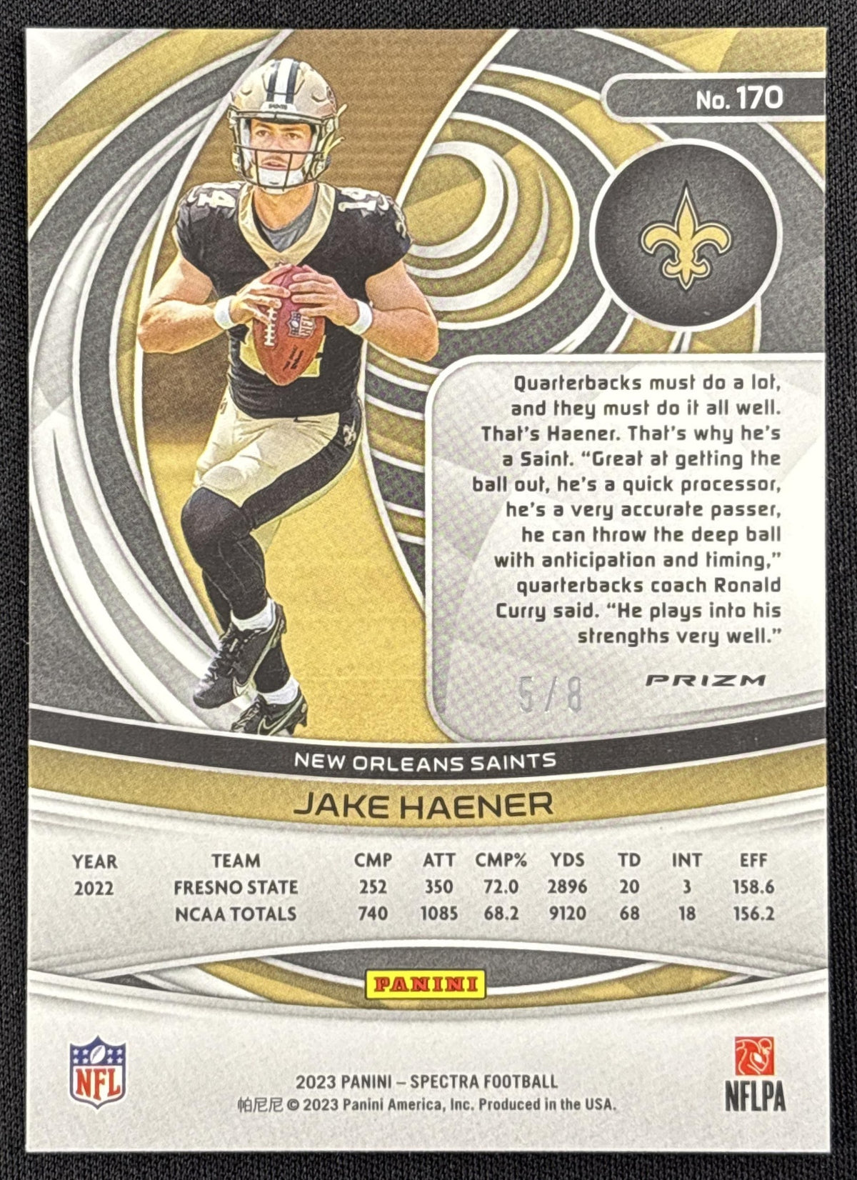 Jake Haener 2023 Panini Spectra Lucky Envelopes /8 Saints