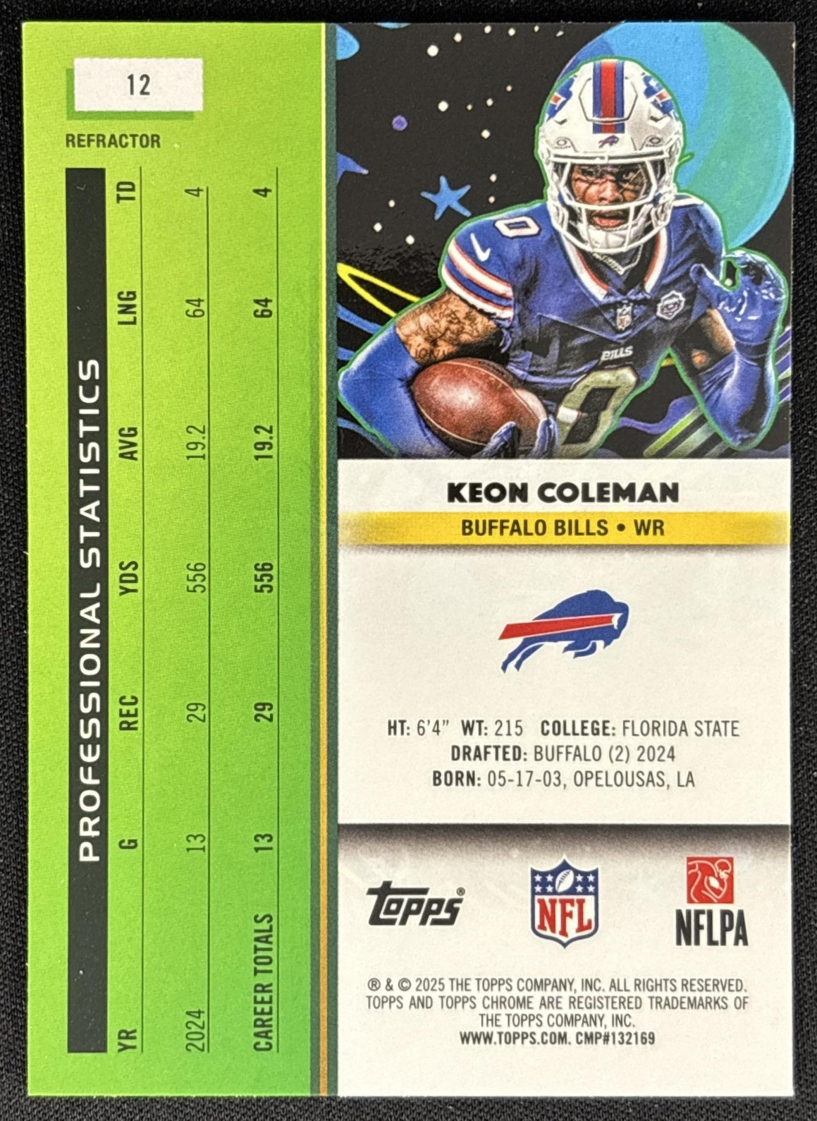 Keon Coleman 2025 Topps Cosmic Chrome Refractor Bills
