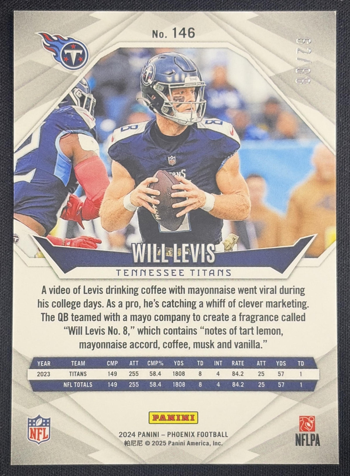 Will Levis 2024 Panini Phoenix Pink Fade /88 Titans Tennessee Titans
