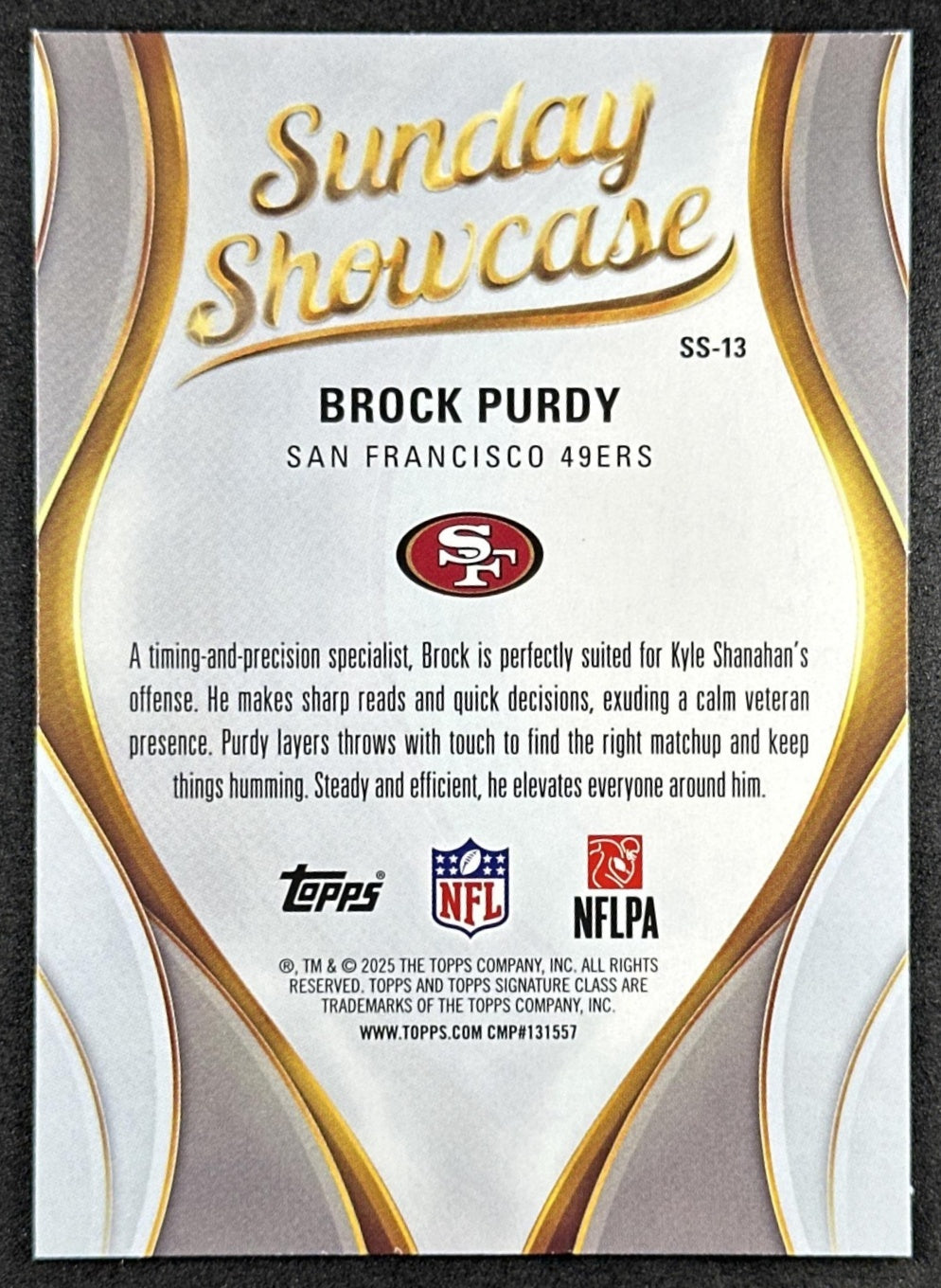 Brock Purdy 2025 Topps Signature Class Sunday Showcase 49ers Back