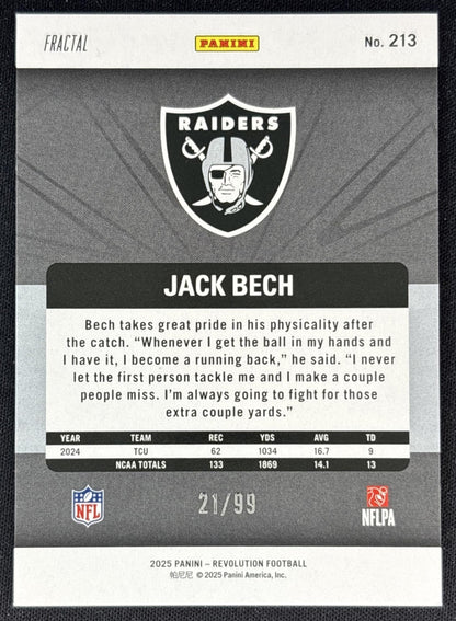 Jack Bech 2025 Panini Revolution Rookies Fractal /99 Raiders back