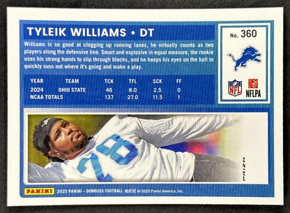 Tyleik Williams 2025 Panini Donruss Optic Rated Rookie Preview Red Wave Lions back