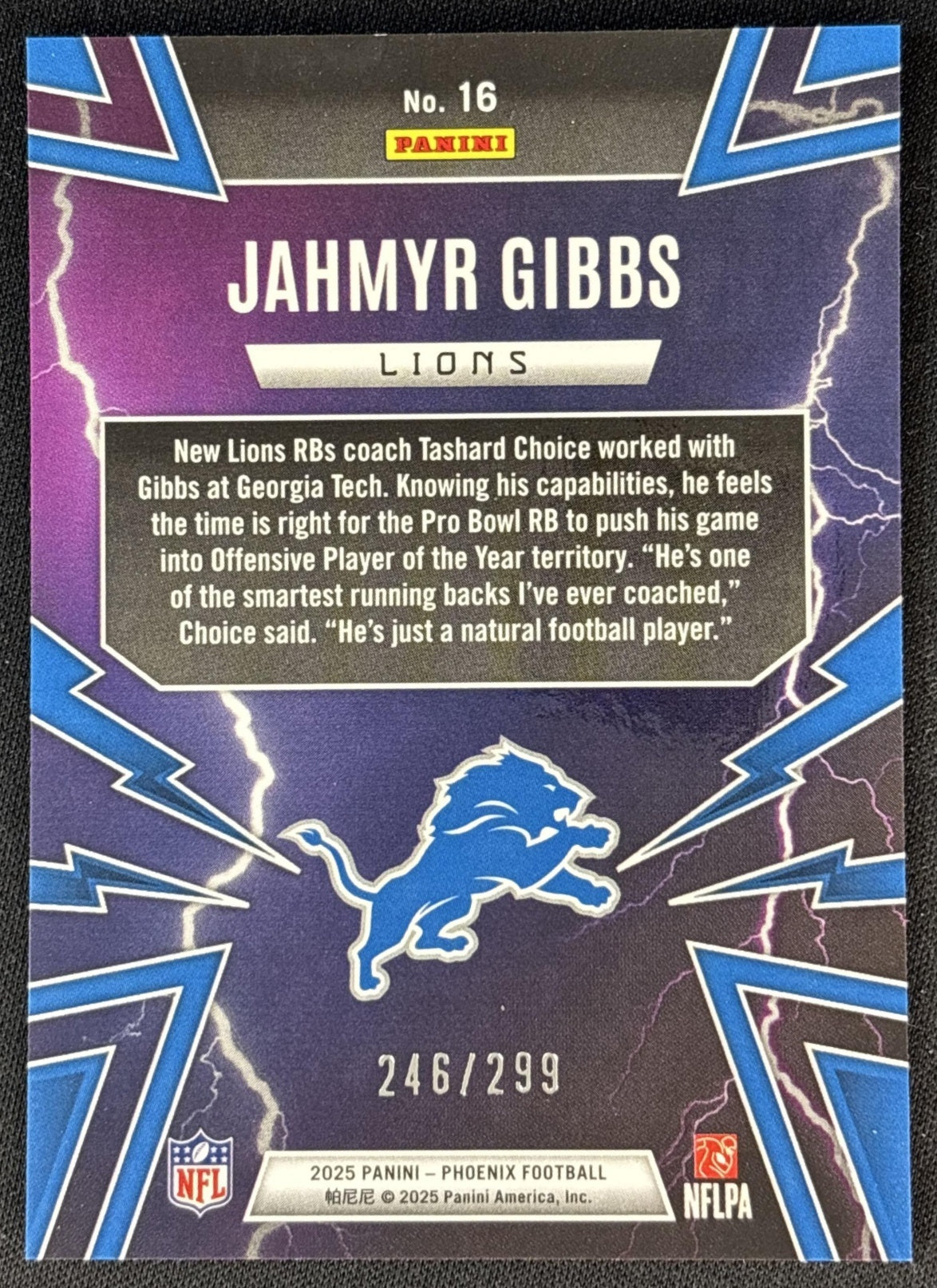 Jahmyr Gibbs 2025 Panini Phoenix Thunderbirds Wave Prizm /299 Lions Sports Trading Card