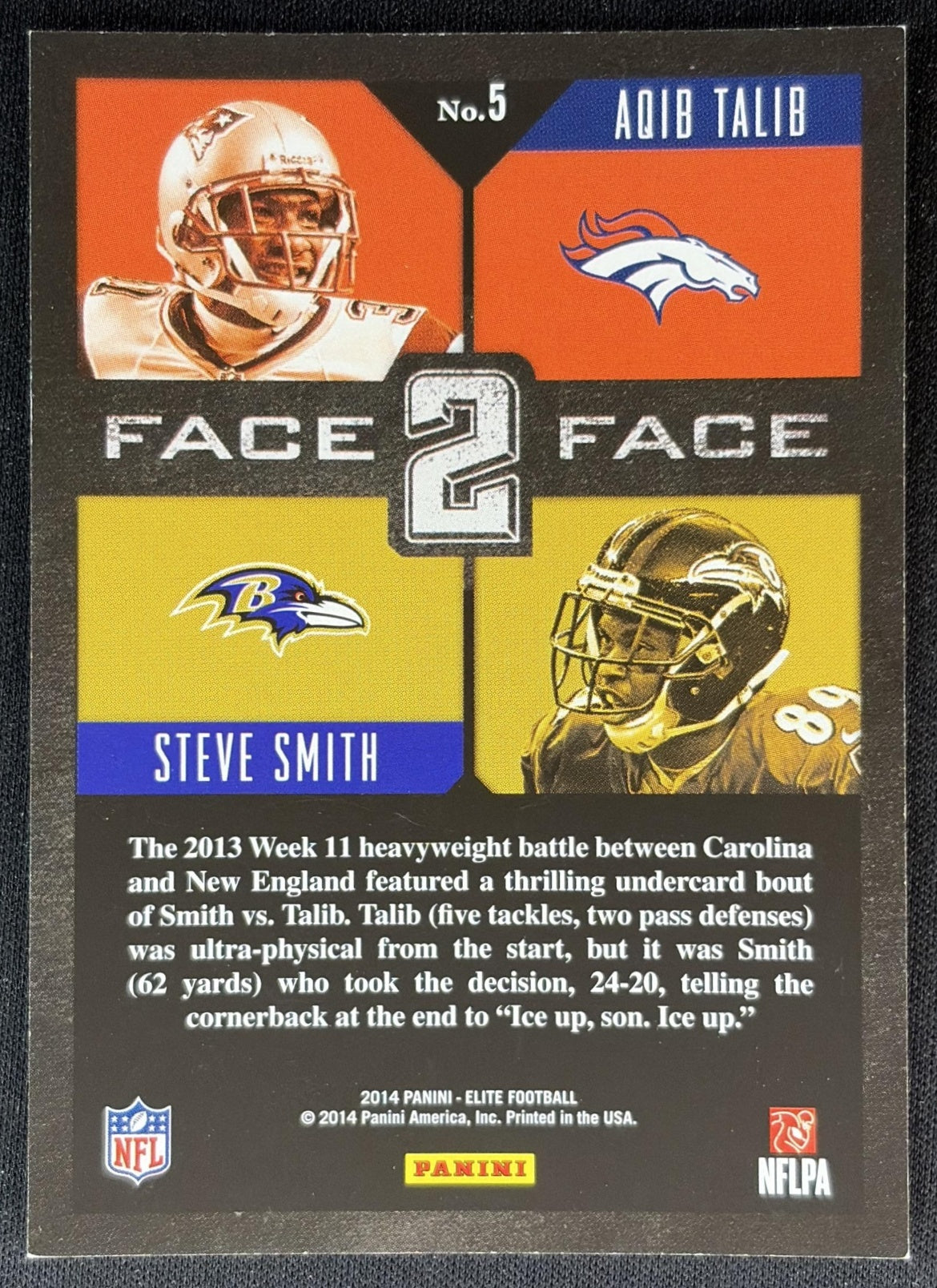 Aqib Talib Steve Smith Sr. 2014 Panini Elite Face 2 Silver - Back