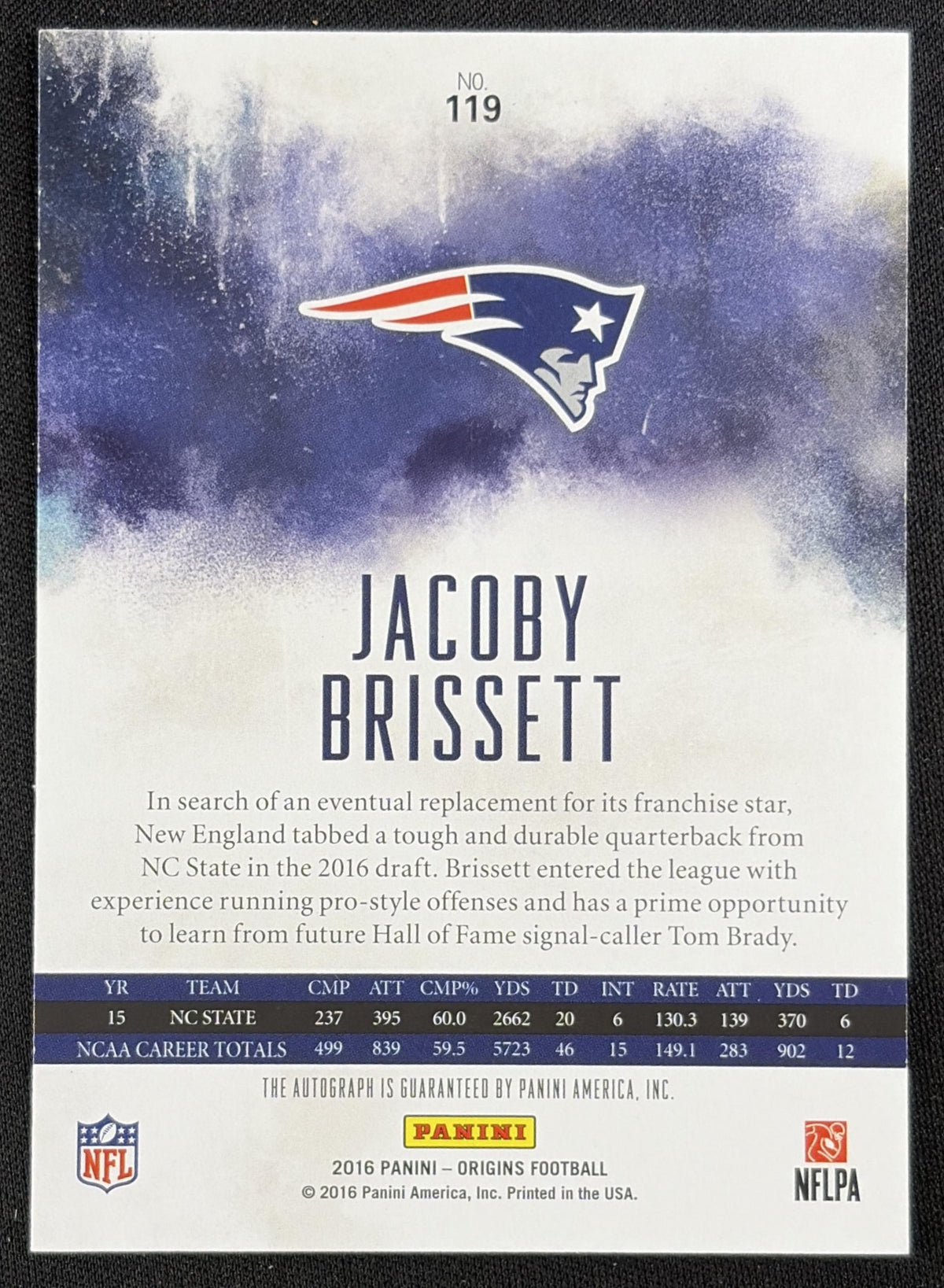 Jacoby Brissett 2016 Panini Origins Auto Rookie Patriots
