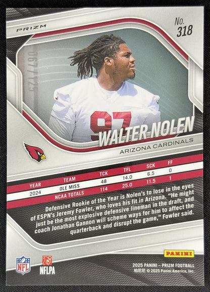 Walter Nolen 2025 Panini Prizm No Huddle Blue /125 Cardinals Back