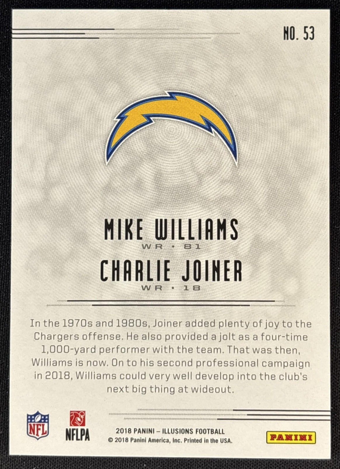 Mike Williams Charlie Joiner 2018 Panini Illusions Packers Sports Trading Cards
