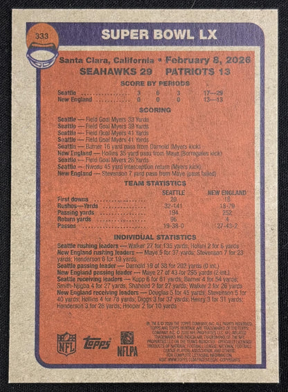 Super Bowl LX 2026 Topps Heritage Seahawks - back