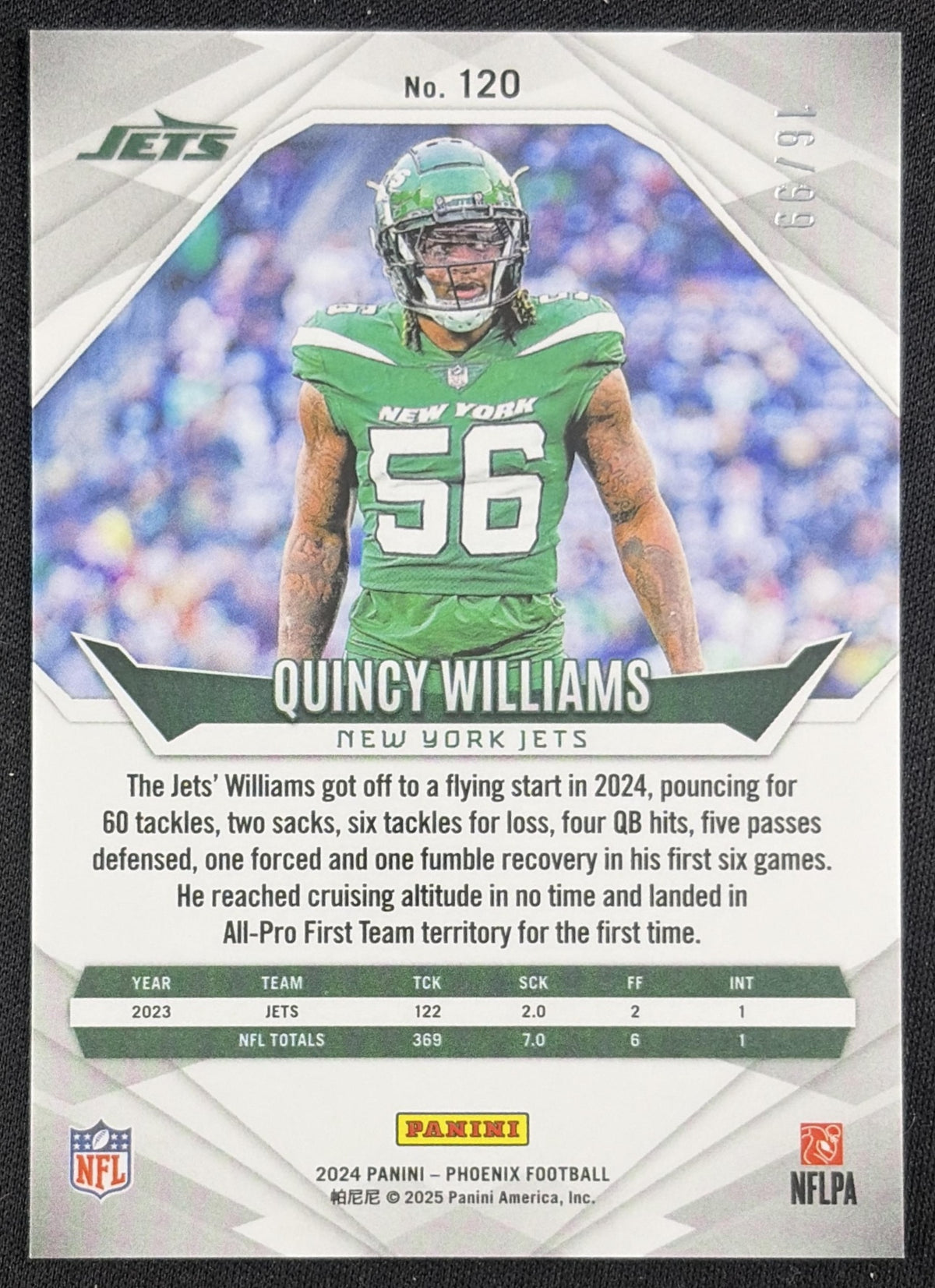 Quincy Williams 2024 Panini Phoenix Red /99 New York Jets